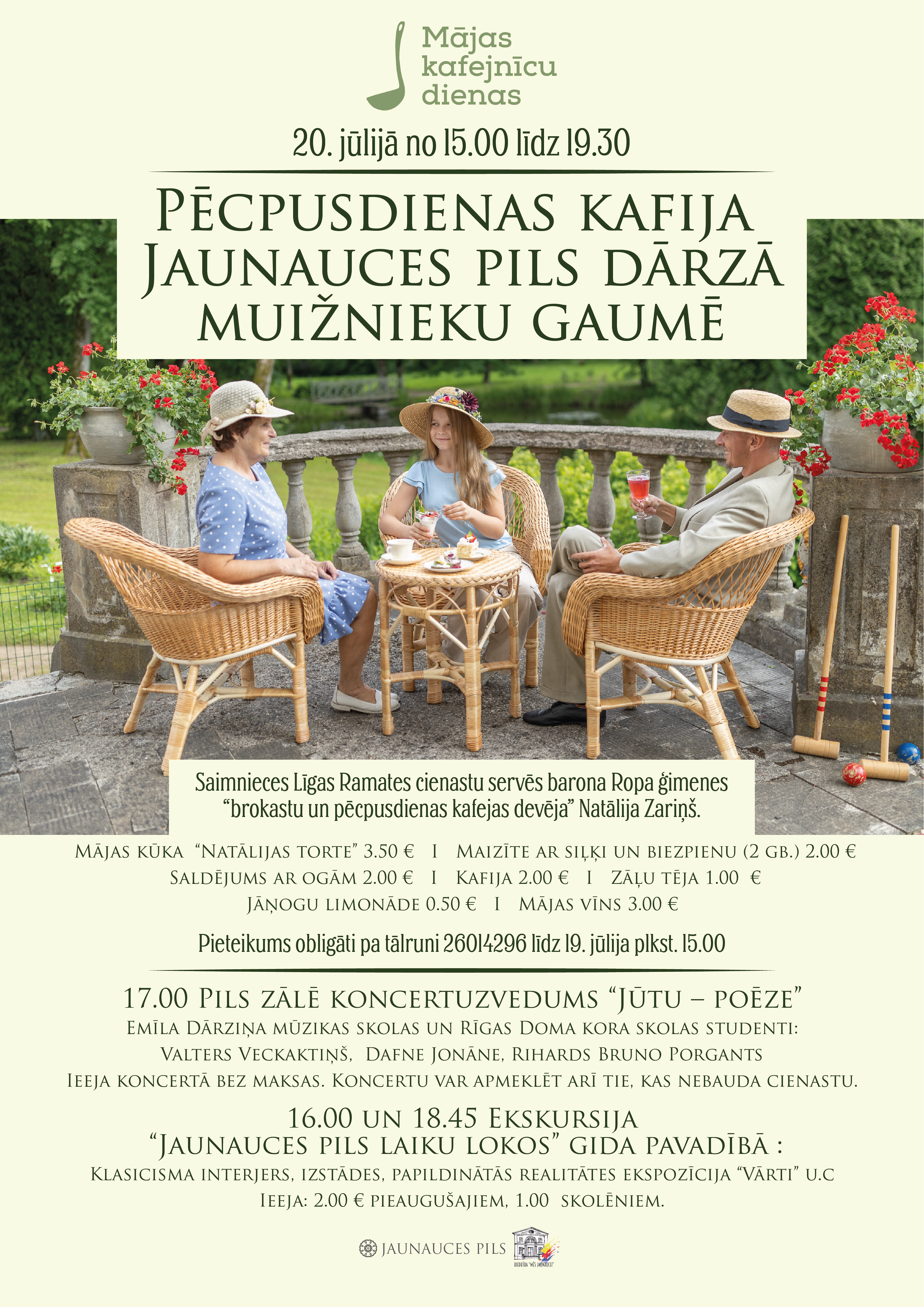 Māju kafejnīcu dienu ietvaros pēcpusdienas kafija Jaunauces  pils dārzā muižnieku gaumē